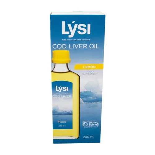 LYSI natūralūs žuvų taukai citrinų skonio COD LIVER OIL, 240ml