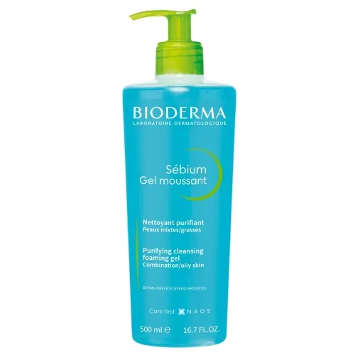 BIODERMA riebios ir mišrios odos prausiklis SEBIUM GEL MOUSSANT, 500ml -  