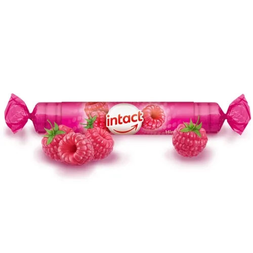 INTACT, gliukozės tabletės, aviečių skonio, 40 g