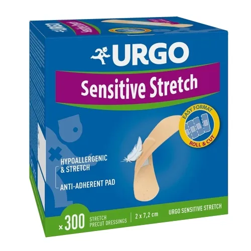 URGO SENSITIVE STRETCH, tamprusis pleistras 2,0 x 7,2 cm, 300 vnt.