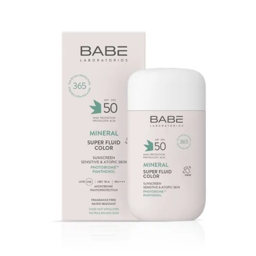 BABÉ MINERAL SUPER FLUID mineralinis fluidas SPF50 su spalva, 50ml