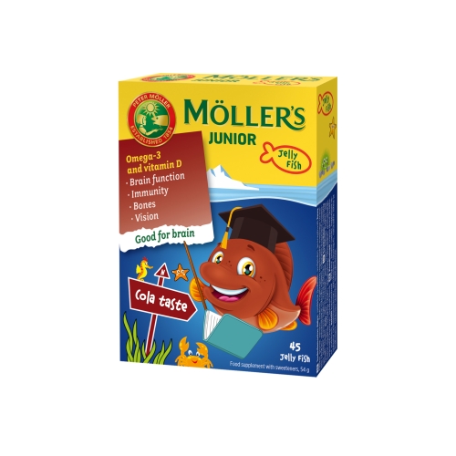 MÖLLER'S JUNIOR OMEGA-3 žuvų taukai, kolos skonio,  N45