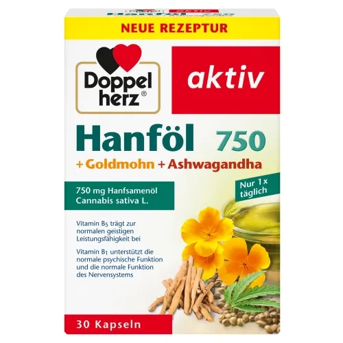 Doppelherz aktiv Hanföl 750 + Goldmohn + Ashwagandha -  
