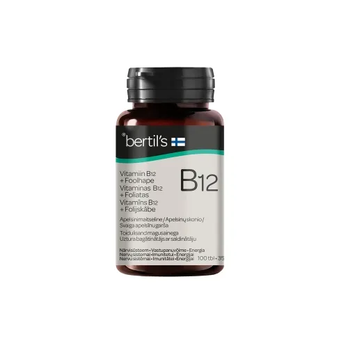 BERTIL'S Vitaminas B12 1000µg + foliatas 250µg, 100 tablečių