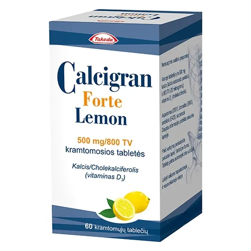 Calcigran Forte Lemon 500mg/800TV kramtomosios tabletės N60