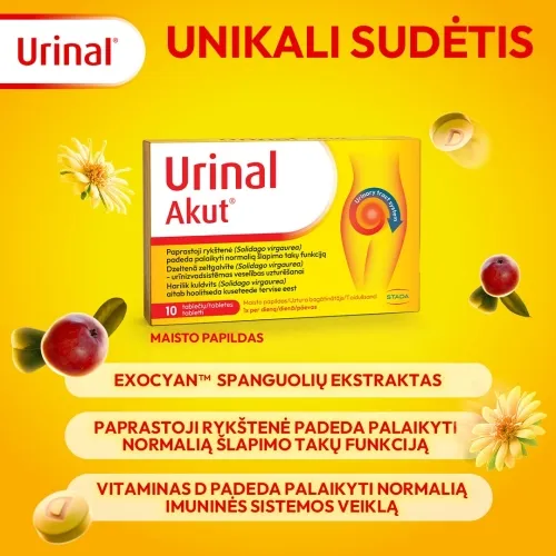 URINAL AKUT (spanguolės ir rykštenė šlapimo sistemai), 10 tablečių -  2