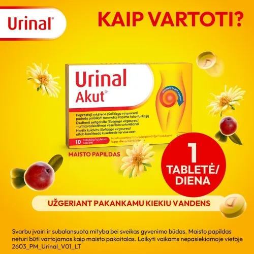 URINAL AKUT (spanguolės ir rykštenė šlapimo sistemai), 10 tablečių -  3