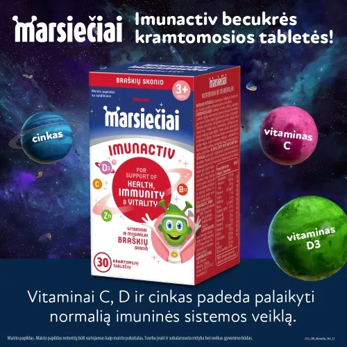 MARSIEČIAI IMUNACTIV vaikų imunitetui, braškių skonio, 30 kramt. tab. -  1
