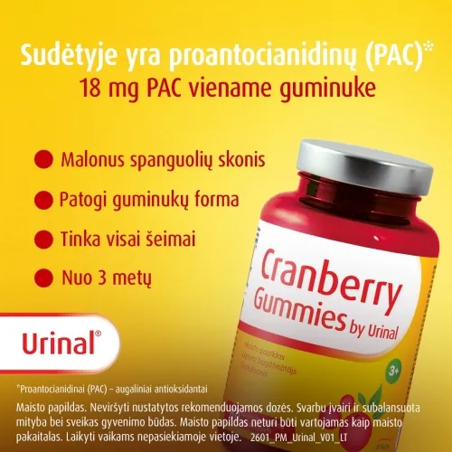 Urinal Cranberry (spanguolės), 60 guminukų -  3