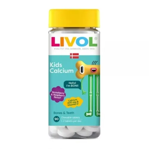 LIVOL maisto papildas KIDS CALCIUM, aviečių ir braškių skonio, N90