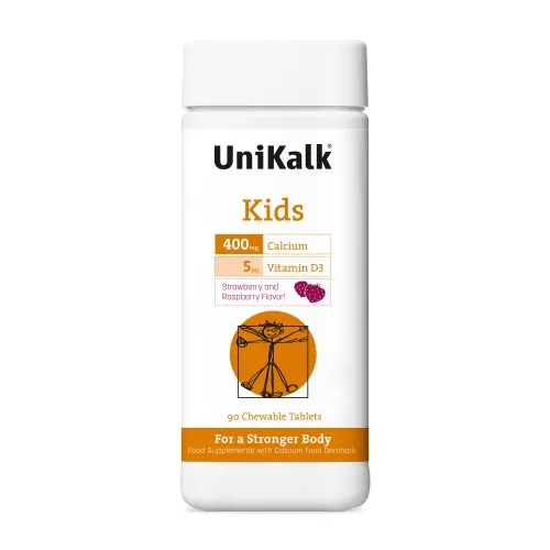 UNIKALK CALCIUM KIDS, aviečių skonio, 90 tablečių