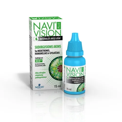 NAVIVISION PLUS natūralūs akių lašai sudirgusioms akims, 15ml