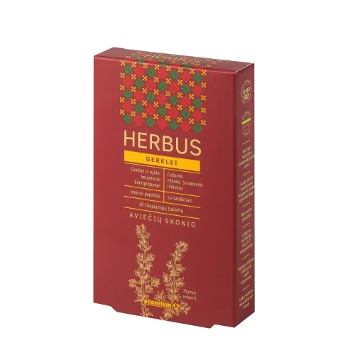 ACONITUM čiulpiamos tabletės gerklei aviečių skonio HERBUS, N20 -  