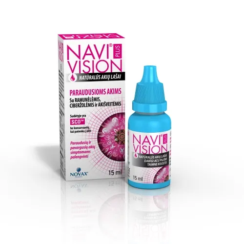 NAVIVISION PLUS natūralūs akių lašai paraudusioms akims, 15ml