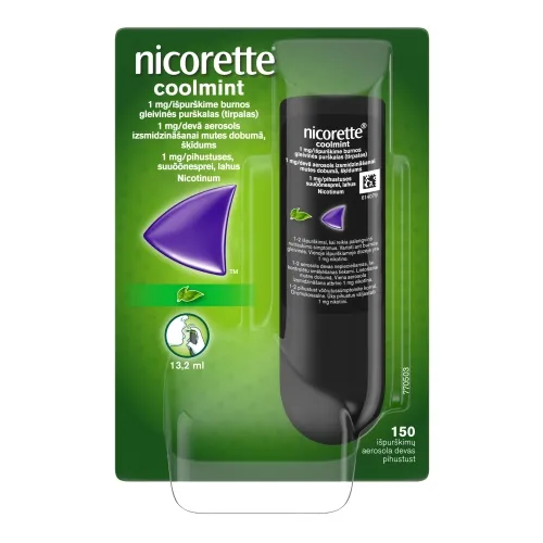 nicorette coolmint burnos gleivinės purškalas 1mg/įpurškime 150 dozių