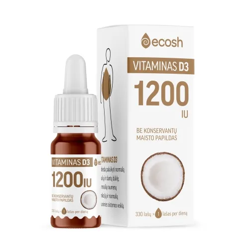 ECOSH vitaminas D3 su kokosų aliejumi 1200TV, 10ml