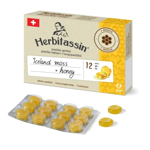 Herbitassin Iceland moss + honey, 12 pastilių