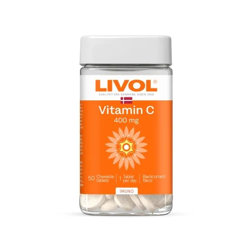 LIVOL EXTRA Vitaminas C 400 mg, juodųjų serbentų sk., 50 tabl.