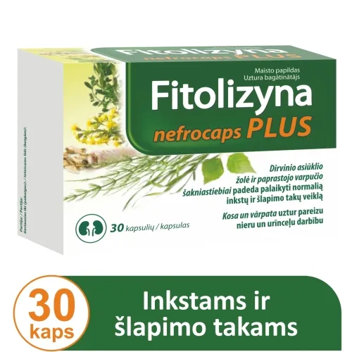FITOLIZYNA inkstų, šlapimo veiklai gerinti NEFROCAPS PLUS, 30 kapsulių