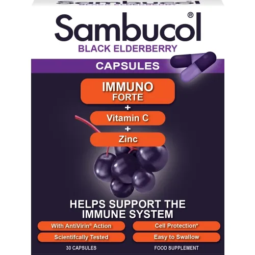 Product image of SAMBUCOL kapsulės BLACK ELDERBERY IMMUNO FORTE, N30