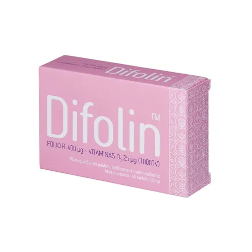 DIFOLIN folio rūgštis 400mcg+Vit.D3 25mcg, 60 tablečių
