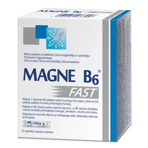 Product image of MAGNE B6 FAST (magnis), citrinų skonio granulės, 20 pakelių