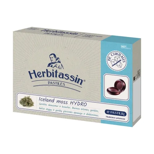 Herbitassin Iceland moss HYDRO, 12 pastilių