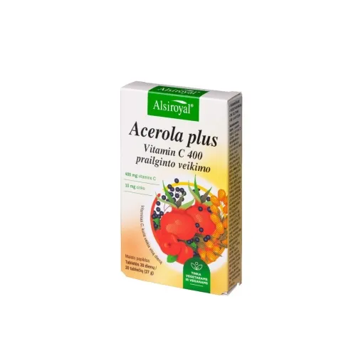 ALSIROYAL ACEROLA PLUS VITAMIN C 400mg, 30 prailginto veikimo tablečių -  