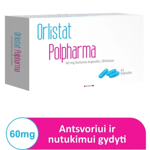 Product image of Orlistat Polpharma 60mg kietosios kapsulės N42 (lizdinė plokštelė)