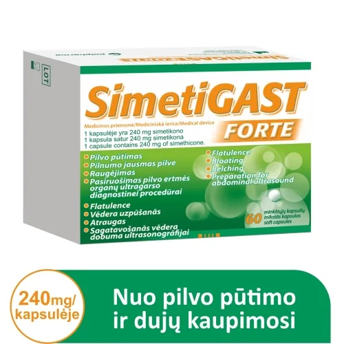 SIMETIGAST FORTE 240mg dujų kaupimui mažinti, N60