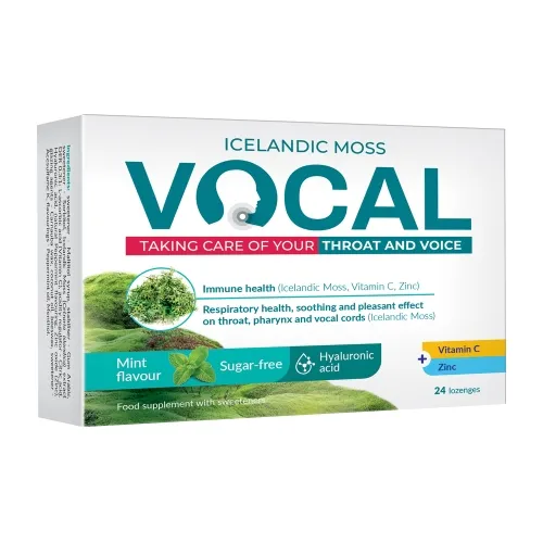 VOCAL su hialuronu, mėtų skonio, 24 pastilės
