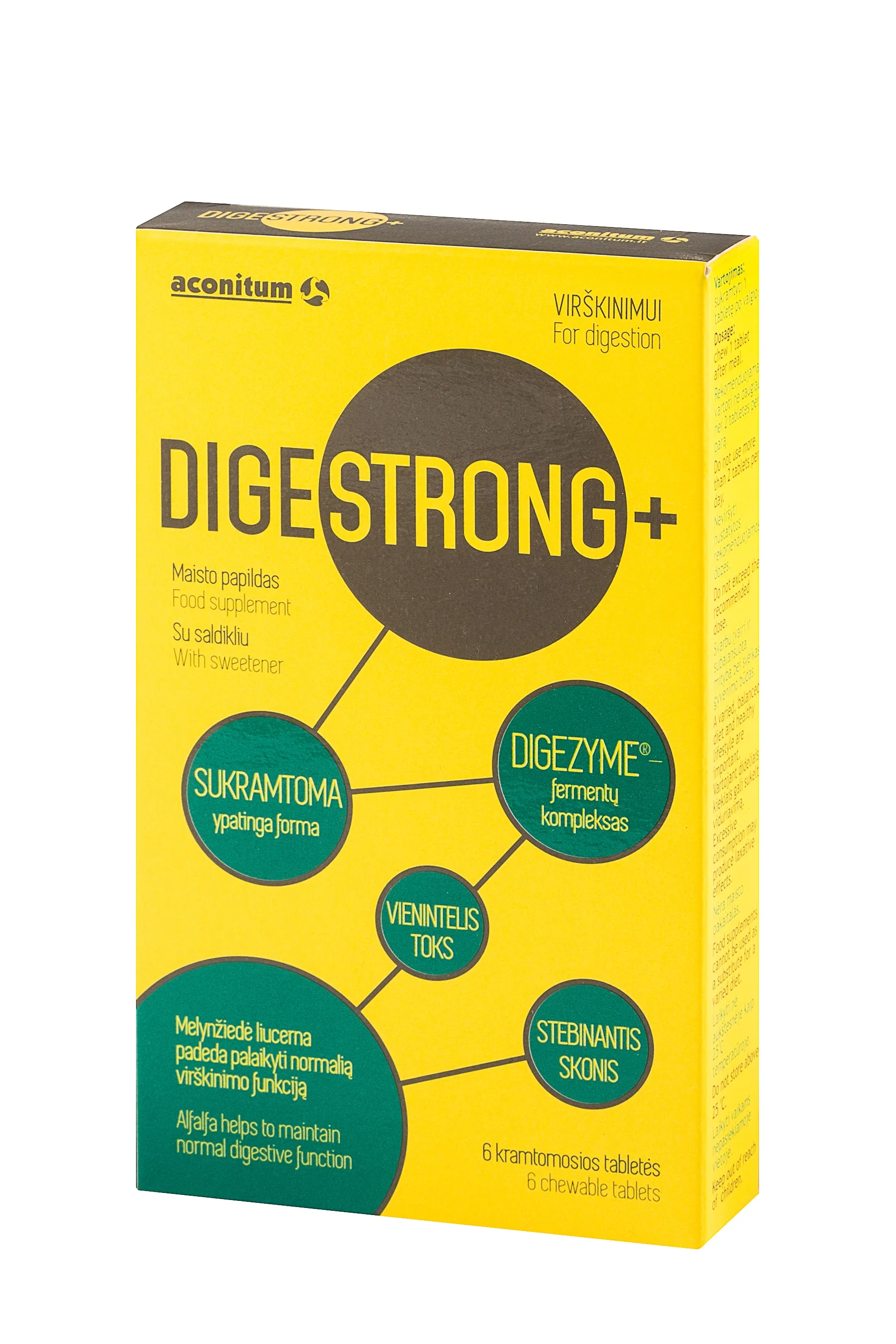 ACONITUM virškinimui DIGESTRONG+, 6 kramtomosios tabletės -  