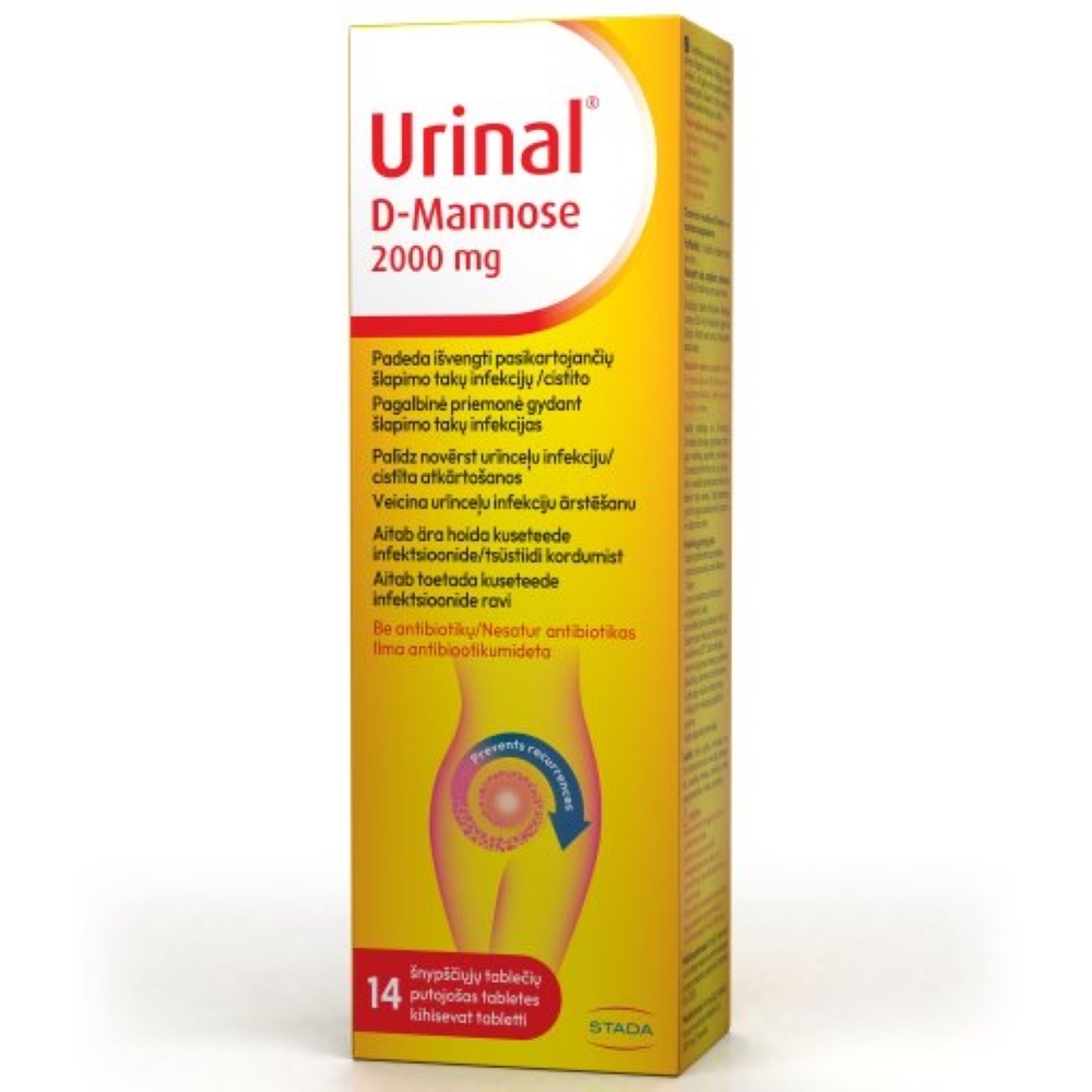 URINAL D-mannose (šlapimo takų infekcijoms), 2000mg, 14 šnypščiųjų tab -  5