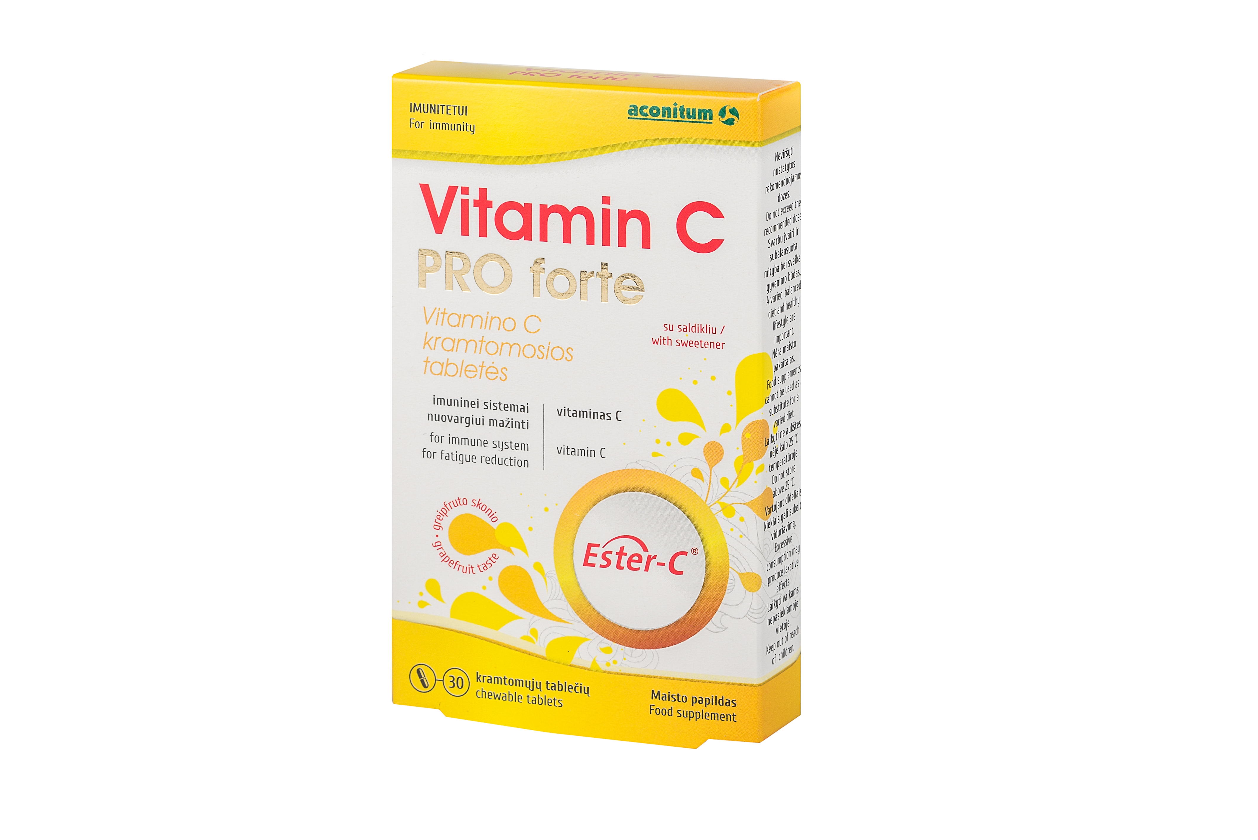 ACONITUM VITAMIN C PRO FORTE, 30 kramtomųjų tablečių -  