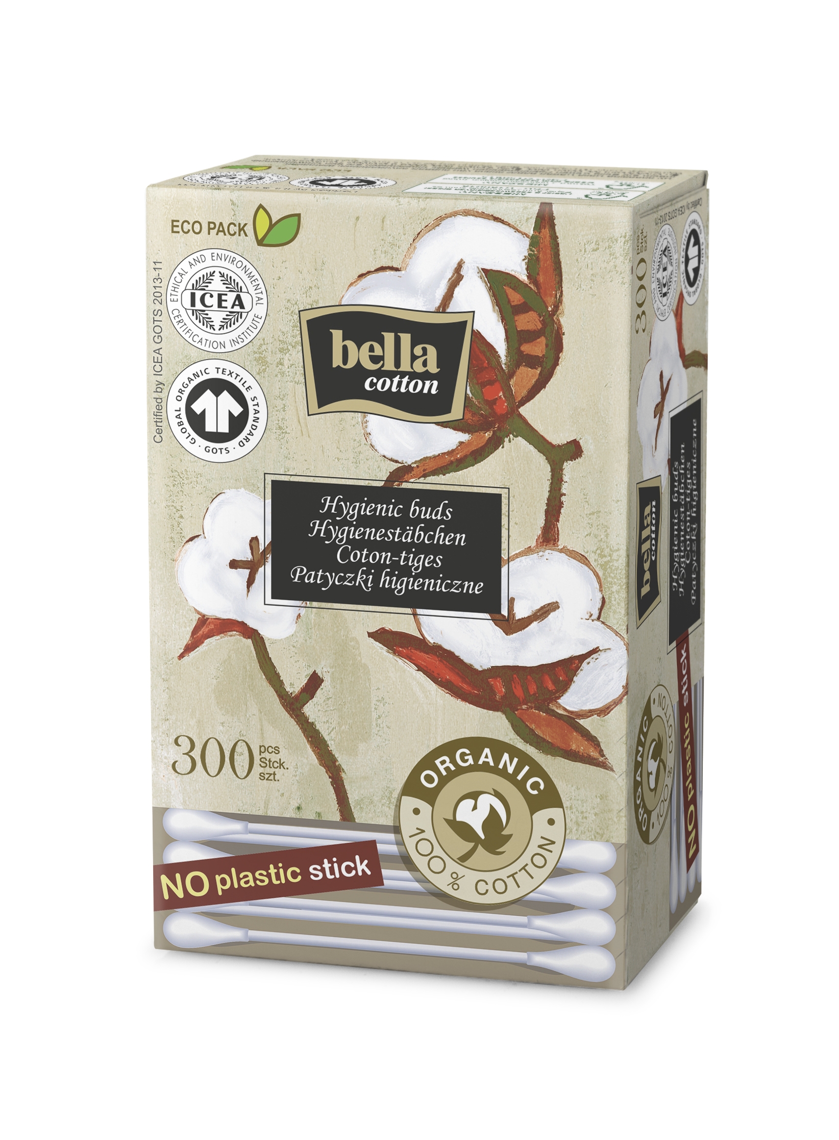 BELLA Cotton BIO vatos pagaliukai, popier.kot. 300vnt. -  