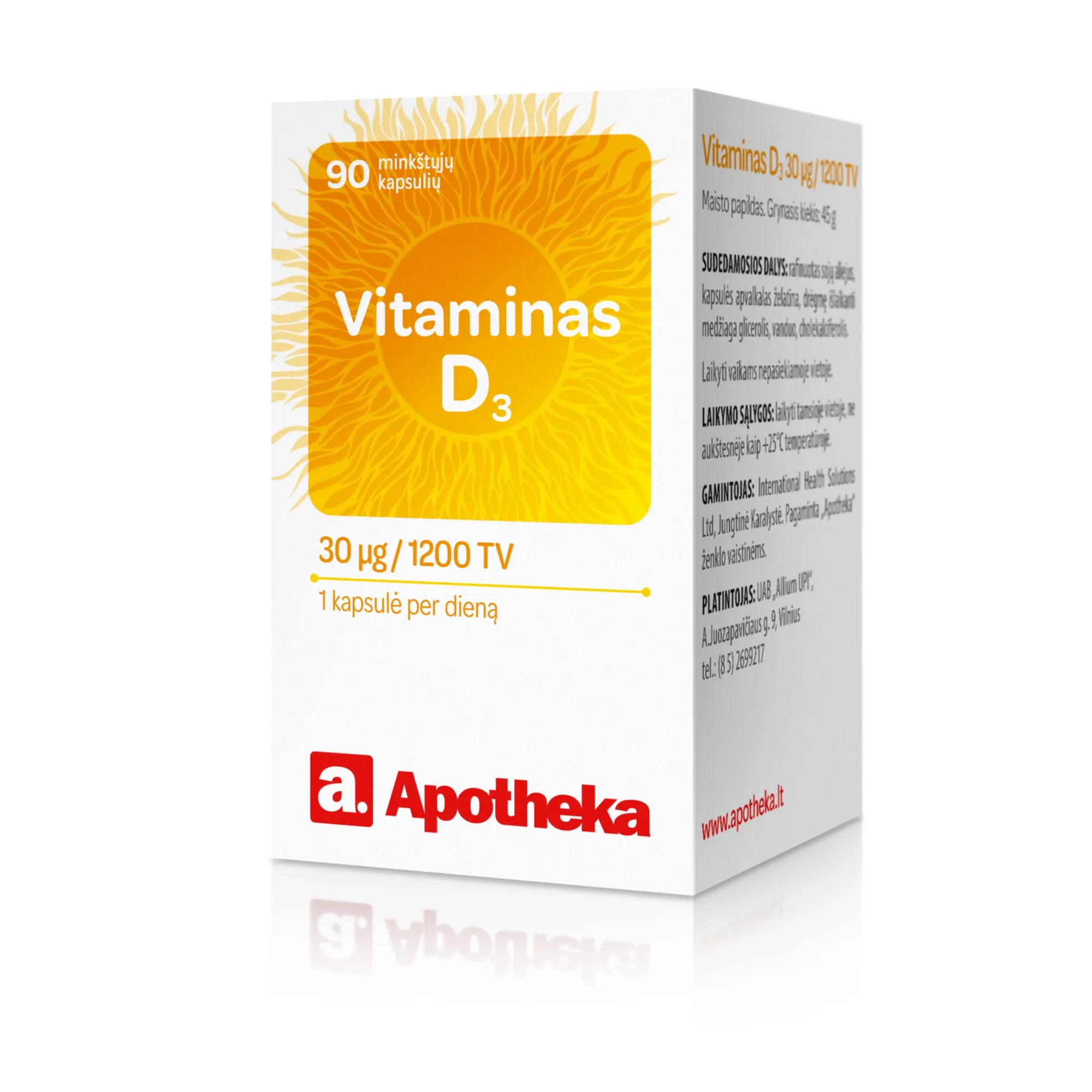APOTHEKA Vitaminas D3 30µg/1200TV, N90 -  