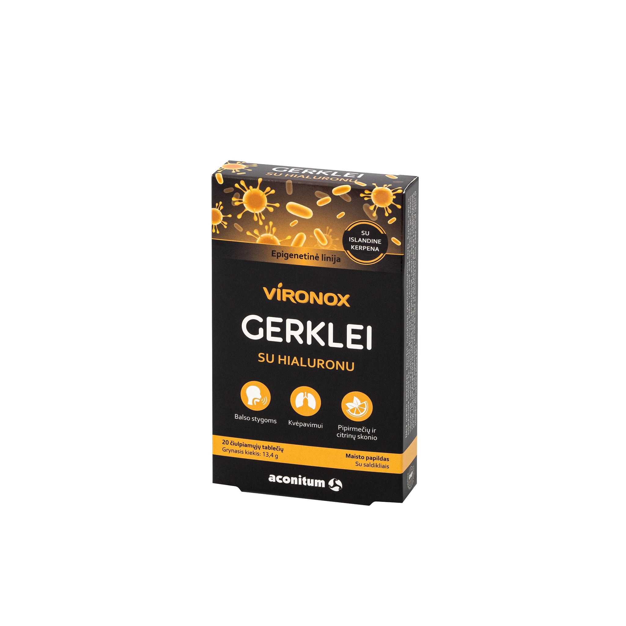 VIRONOX GERKLEI SU HIALURONU 20 čiulpiamųjų tablečių -  