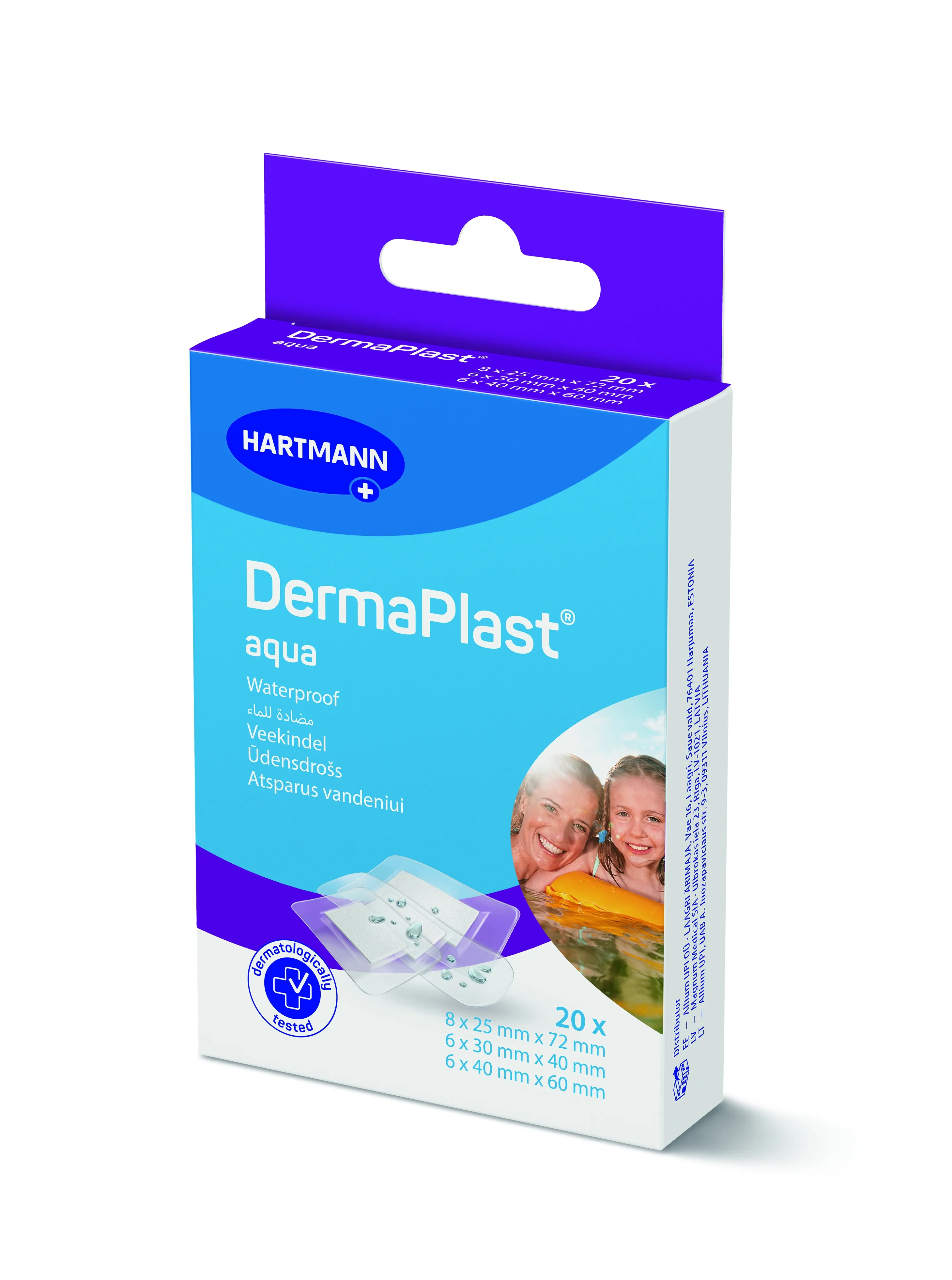 DERMAPLAST pleistrų rinkinys AQUA, 3 dydžių, 20 vnt. -  
