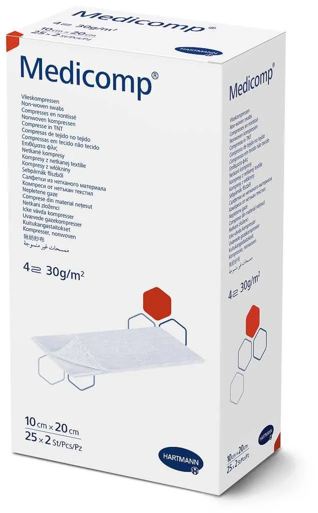 MEDICOMP sterilus neaustinės medžiagos tvarstis, 10x20cm, 25 vnt. -  