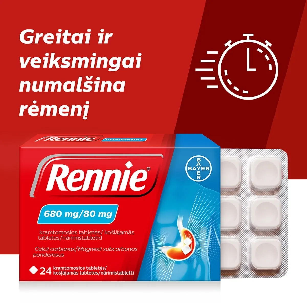 Rennie 680mg/80mg kramtomosios tabletės N24 -  3