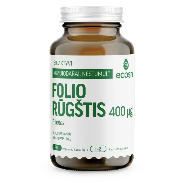 ECOSH bioaktyvi folio rūgštis, foliatas 400µg, 90 kapsulių -  2