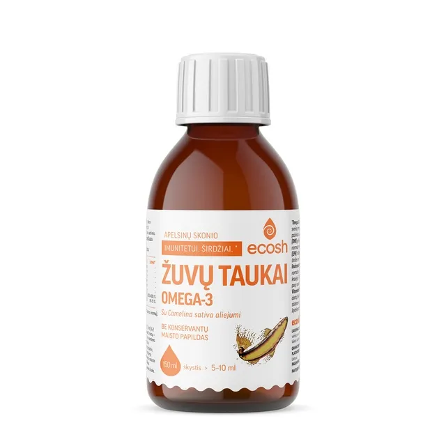 ECOSH žuvų taukai, su Camelina sativa aliejumi, apelsinų skonio, 150ml -  2