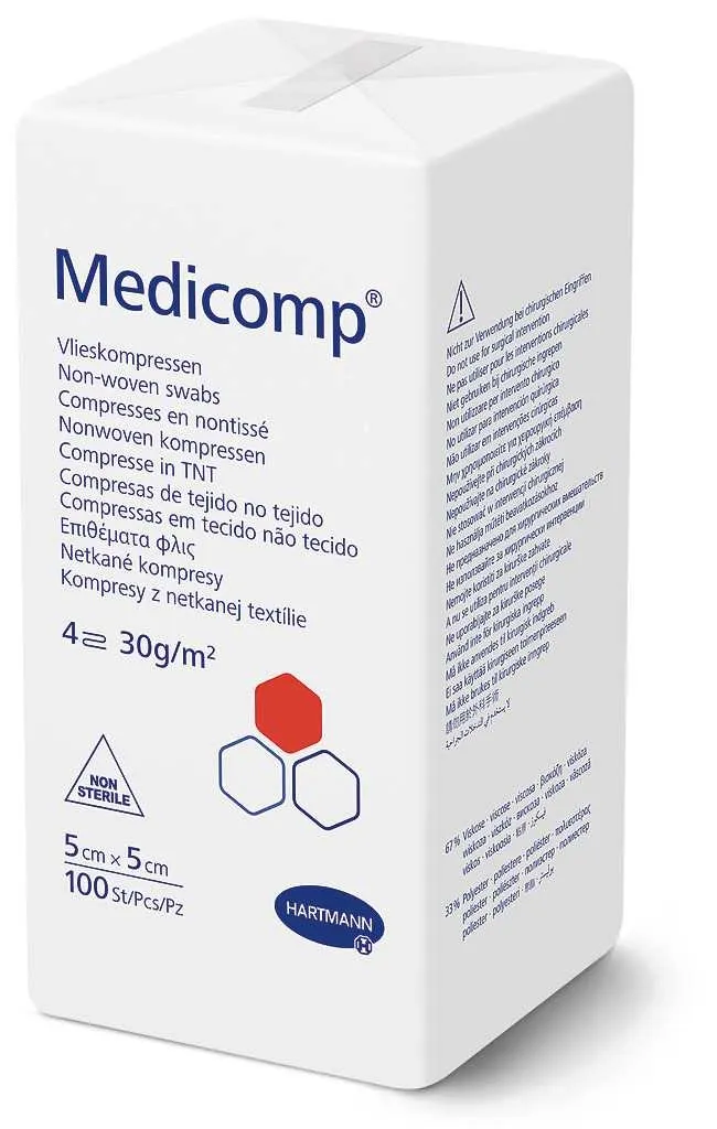 MEDICOMP nesterilus neaustinės medžiagos tvarstis, 5x5cm, 100 vnt. -  