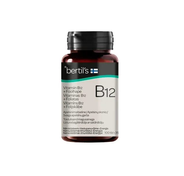 BERTIL'S Vitaminas B12 1000µg + foliatas 250µg, 100 tablečių -  2