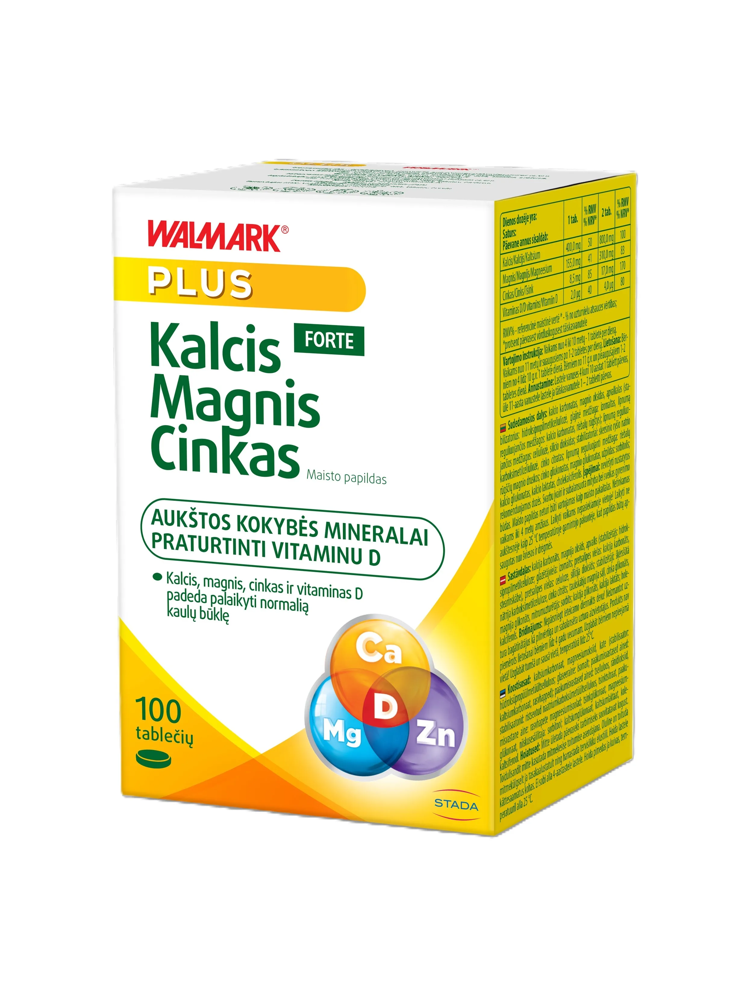 WALMARK KALCIS MAGNIS CINKAS FORTE su vitaminu D, 100 tablečių -  