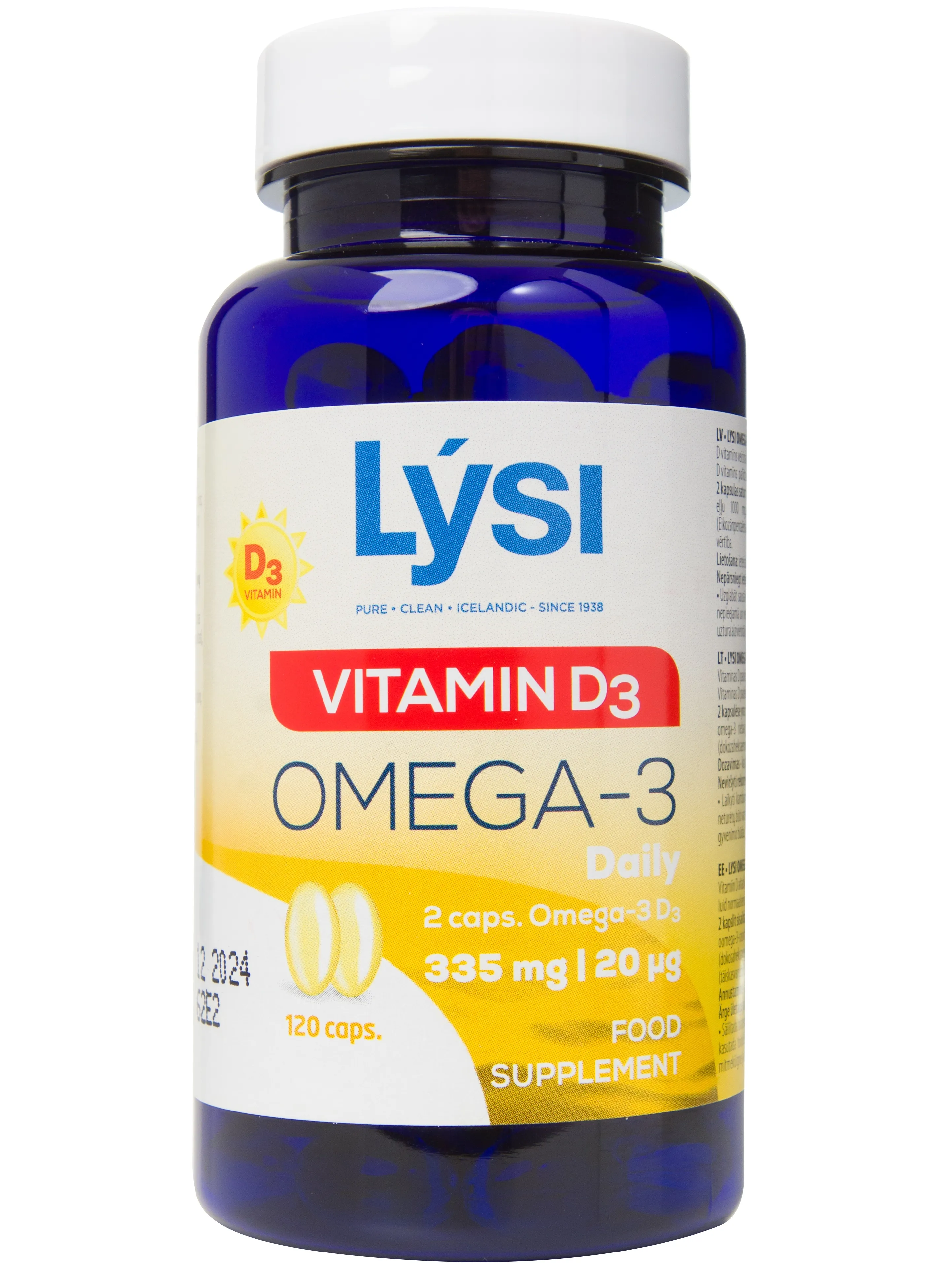 LYSI žuvų taukai OMEGA 3 FISH OIL+D3, 120 kapsulių -  