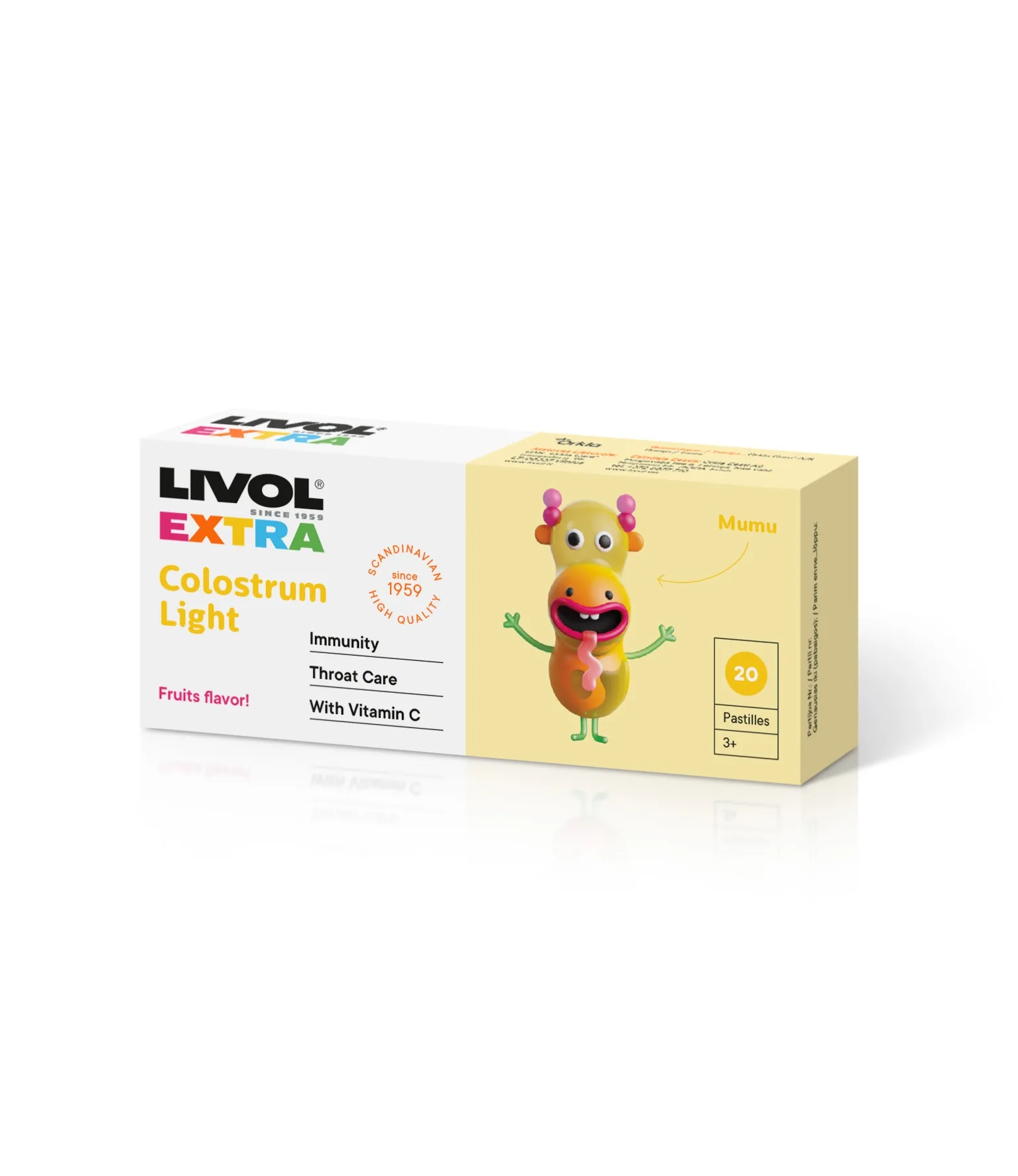 LIVOL EXTRA Colostrum Light, vaisių sk., 20 past. -  