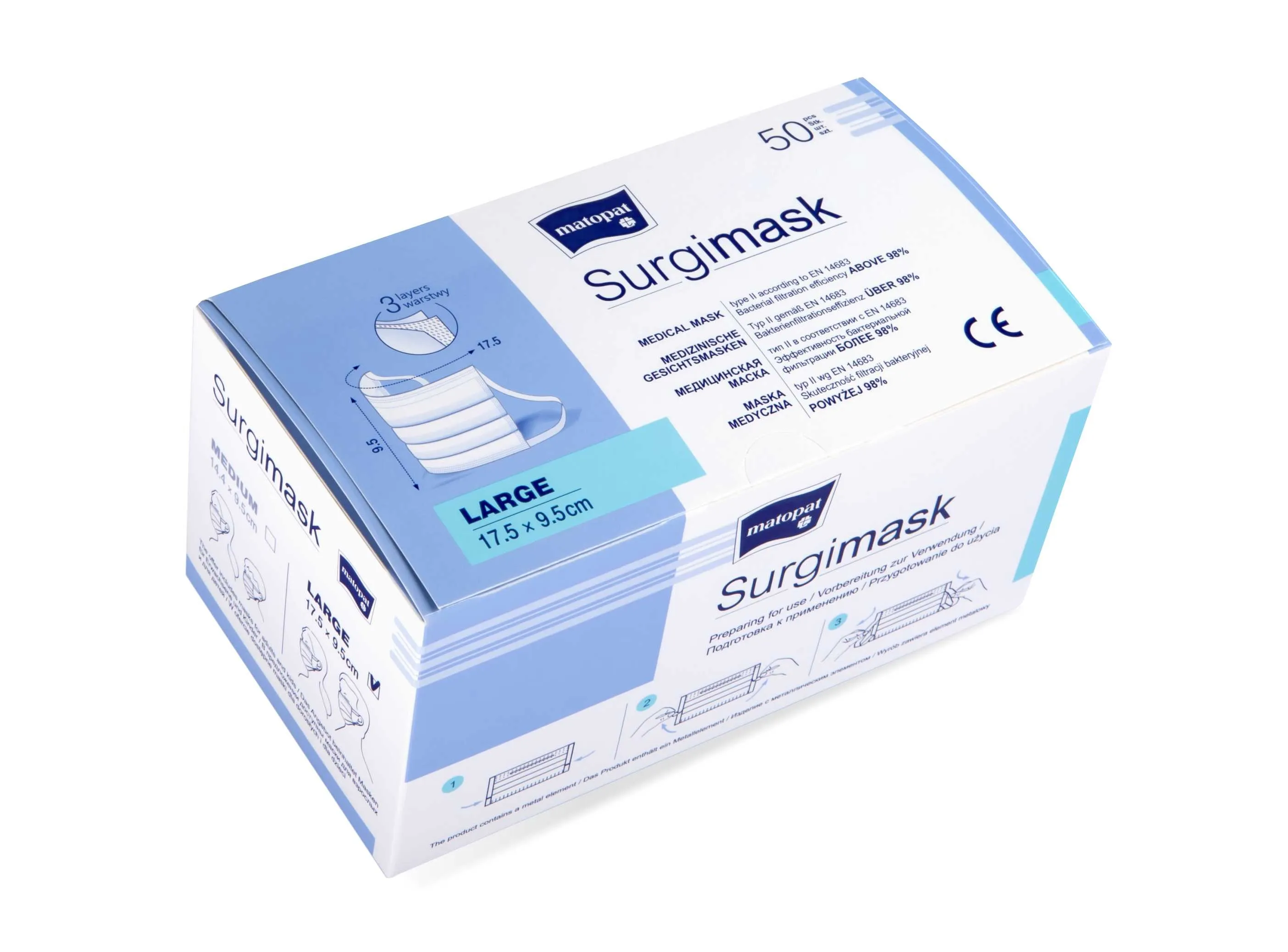 SURGIMASK kaukės medicininės 3 sl. su elast.juost. nesteril. N50 CE -  