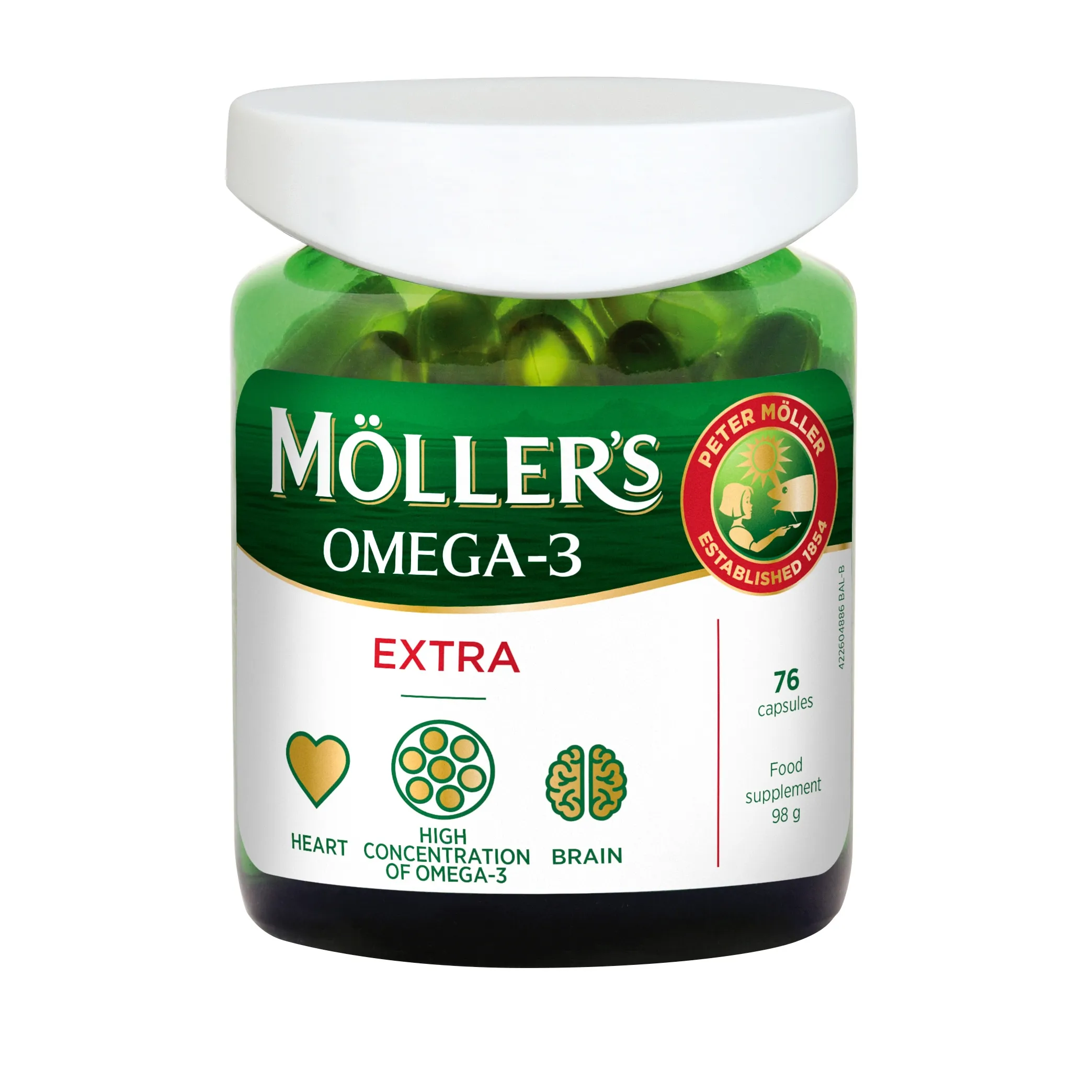 MÖLLER'S OMEGA-3 EKSTRA žuvų taukai, 76 Kapsulės -  