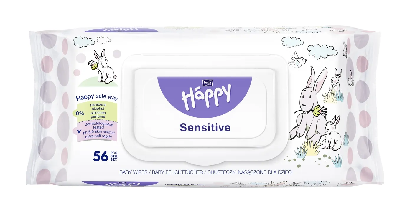 HAPPY drėgnos servetėlės vaikams Aloe Vera Sensitive, N56 -  